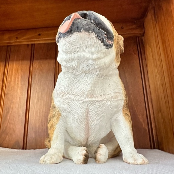 Original Size Sandicast Sculpture Brindle Fawn Bulldog Tongue Out Sitting 2006 - Picture 4 of 15